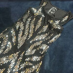Lost & Found Vintage Sequin Beaded Black Silver Tank Y2K Size 7